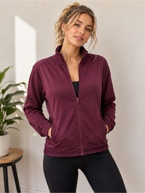 Under Armour HeatGear Track Jacket Maroon athletic gym Workout Zip Up Women L